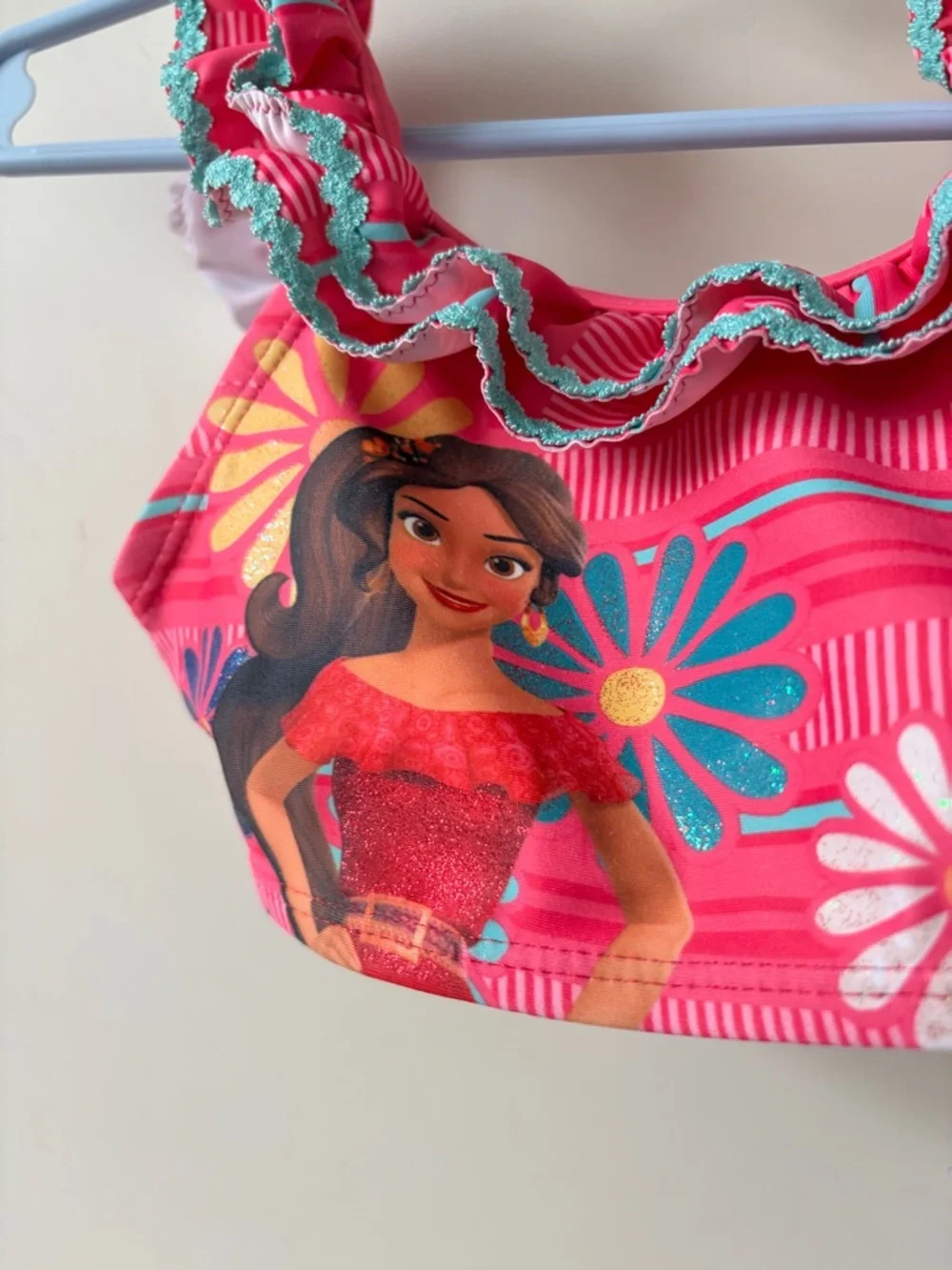 Disney Store Girls Pink Floral Ruffle Swim Top